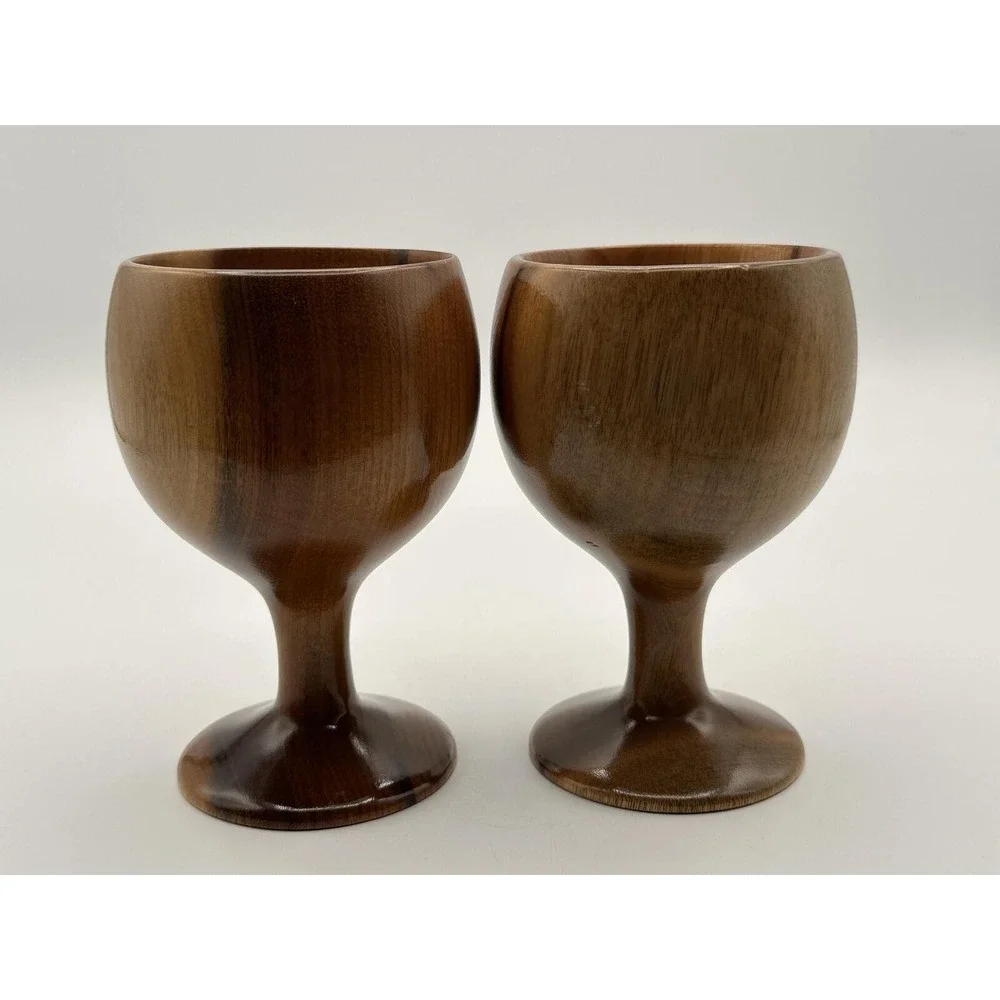 Vintage Oregon Myrtlewood Chalet Goblets - Hand-Turned MCM Wood Wine Cups